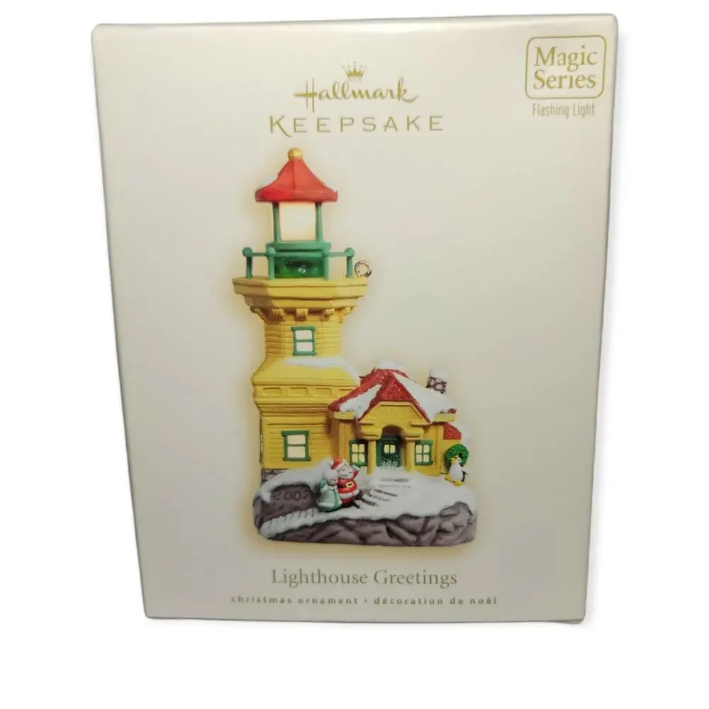 Hallmark Keepsake Ornament 2007 Lighthouse Magic Greetings Santa Mrs Claus‎